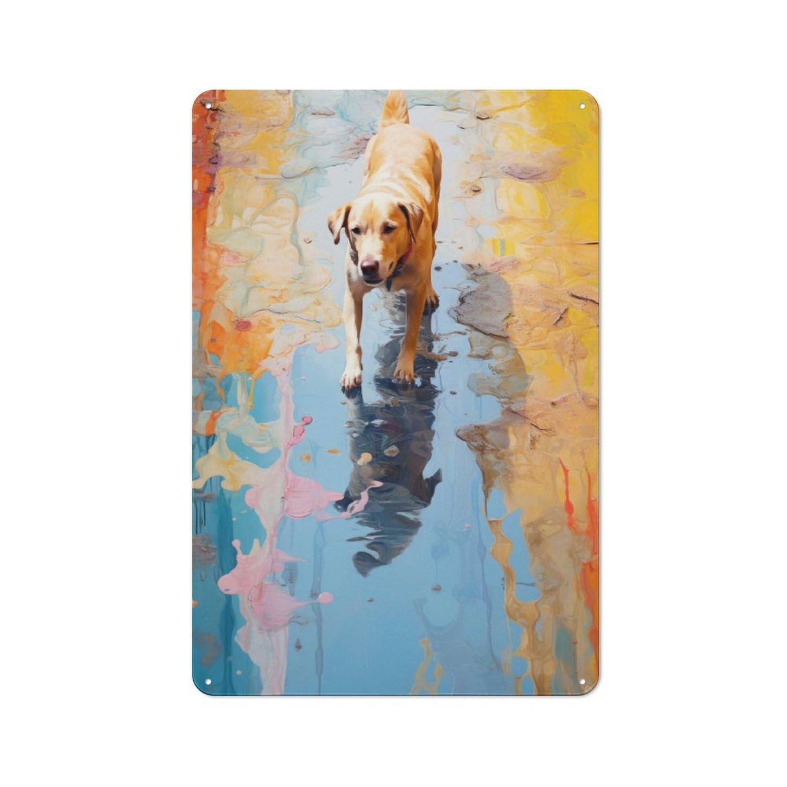 Junmoney Dog Walking In Paint Printed Metal Sign 30X20cm For Kitchen Or Home Bar, For Kitchen Decor Lovers, For Retro Home Interiors