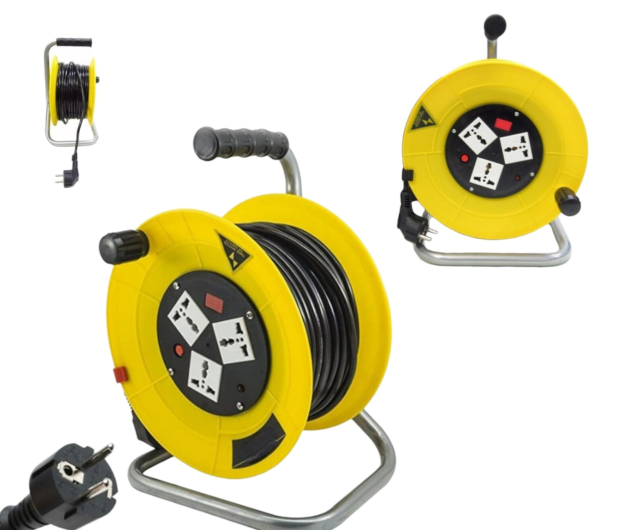 Prolunga Elettrica con Avvolgicavo 40 Metri 750W Cavo Presa Spina Schuko 3 Prese Universali 16A Cavo di Prolunga con Manovella