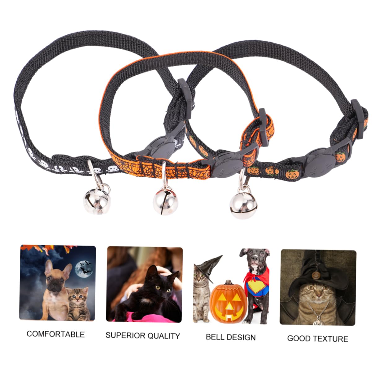 BESPORTBLE 9pezzi Collare Per Gatti Halloween Regolabile Con Campanellino Da Pumpkin Skull Spider Web Accessorio Festivo Per Feste Di Halloween Degli Animali Domestici