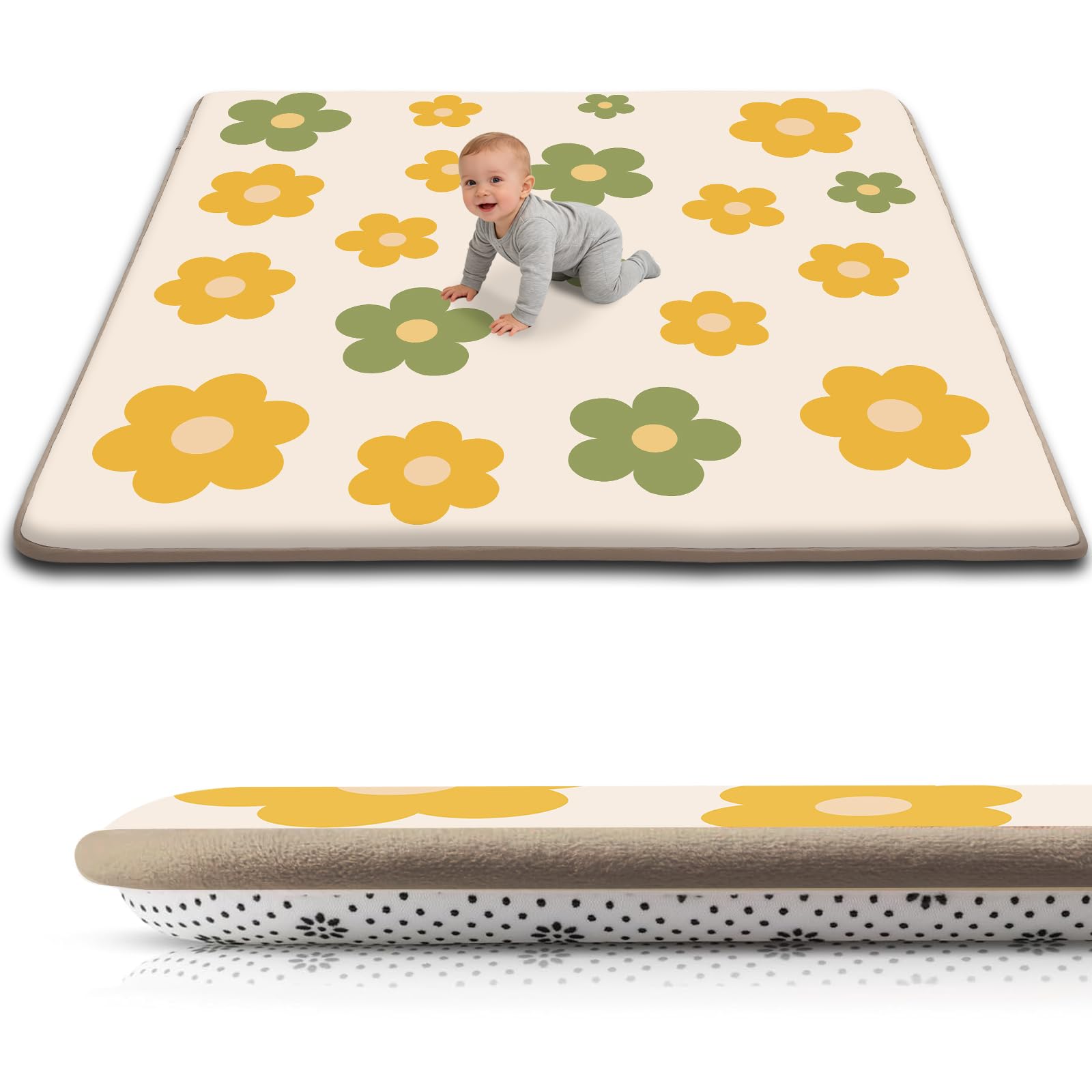 Baby-Spielmatte für den Boden, 3,3 cm dicker Schaumstoff, weich gepolsterte Spielmatte für Bauchzeit, 150 x 200 cm, wasserabweisend, Korallensamt, Laufgittermatte für Kleinkinder, Kleinkinder