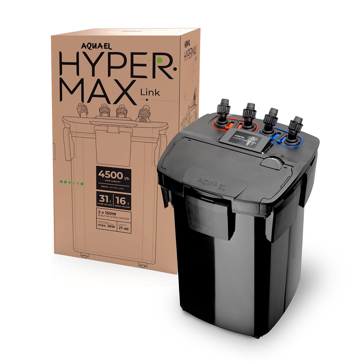 HYPERMAX Link - Filtro per Controllare Il Mondo Sott'Acqua | Filtro Esterno per acquari d'Acqua Dolce 200-1500 l | 4500 l/h | 18-36 W