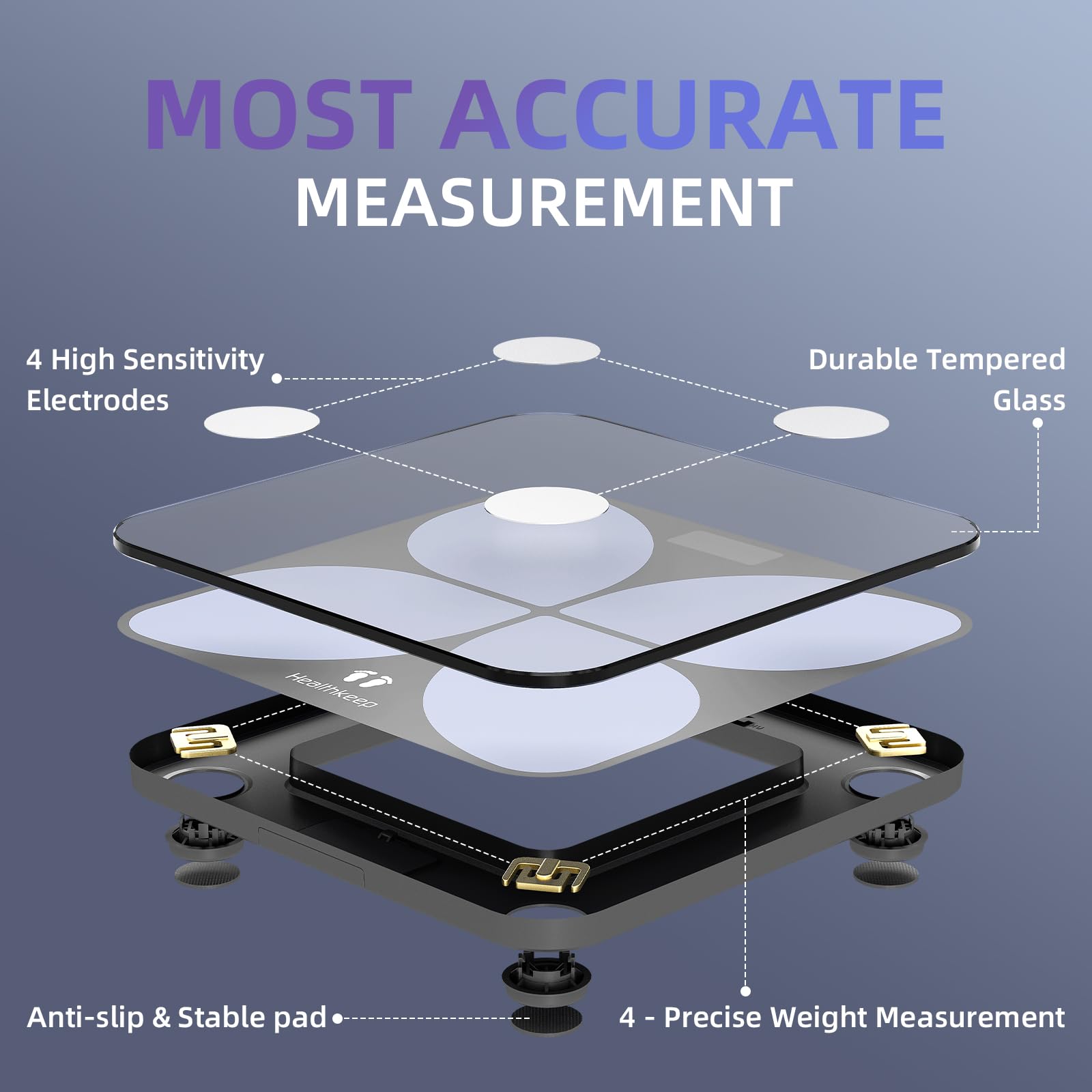 Báscula de grasa corporal, báscula digital con aplicación inteligente, báscula de análisis corporal con Bluetooth, para grasa corporal, IMC, masa muscular, proteínas, BMR, 26 cm x 26 cm
