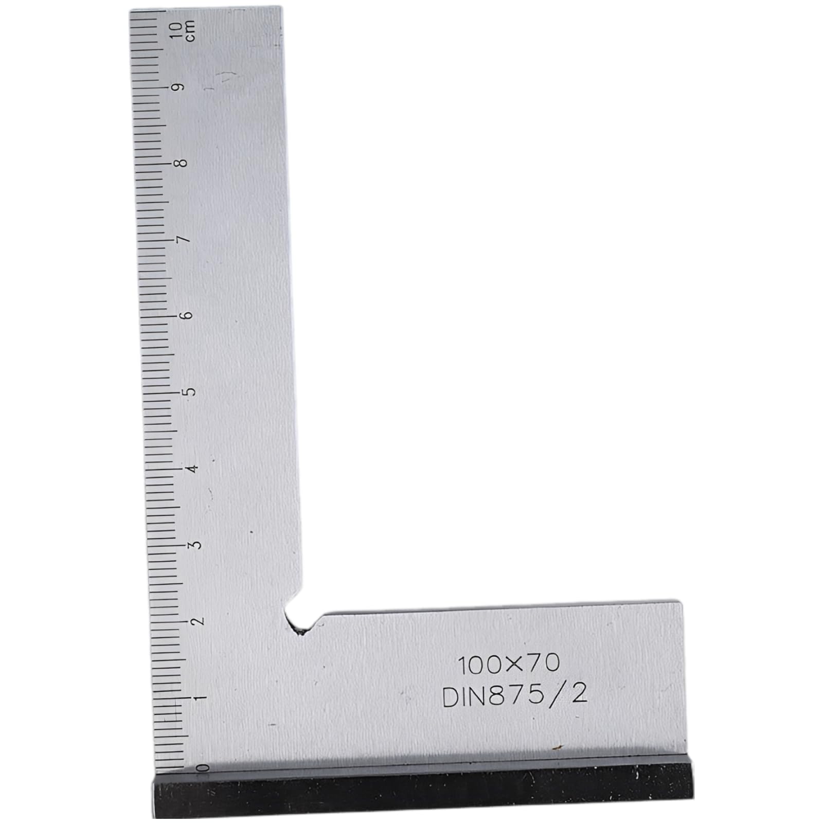 Präzisions-Anschlagwinkel 4,13" x 2,76", DIN 875 Klasse 2, Maschinistenwinkel mit Sitz, 90°-Stahlwinkel aus Karbonstahl, mit 0 bis 10 cm Skala, für Holz und Metall, zum Anreißen und Prüfen