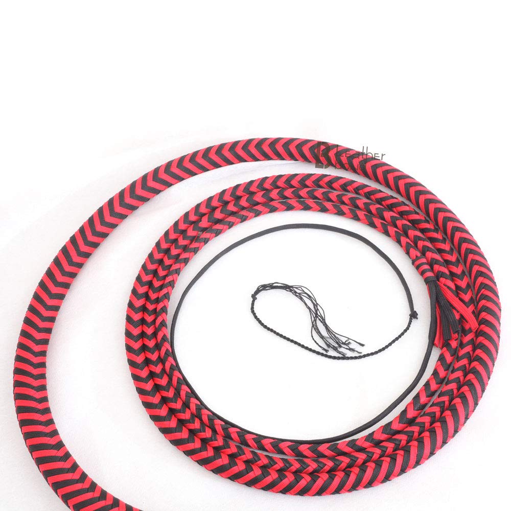 Paracord Nylon Bull Whip 12 Foot 16 Plait Red & Black Bullwhip Hand Crafted Heavy & Kangaroo Hide Belly Bolster Equestrian Bullwhip for Whip Cracking Sport