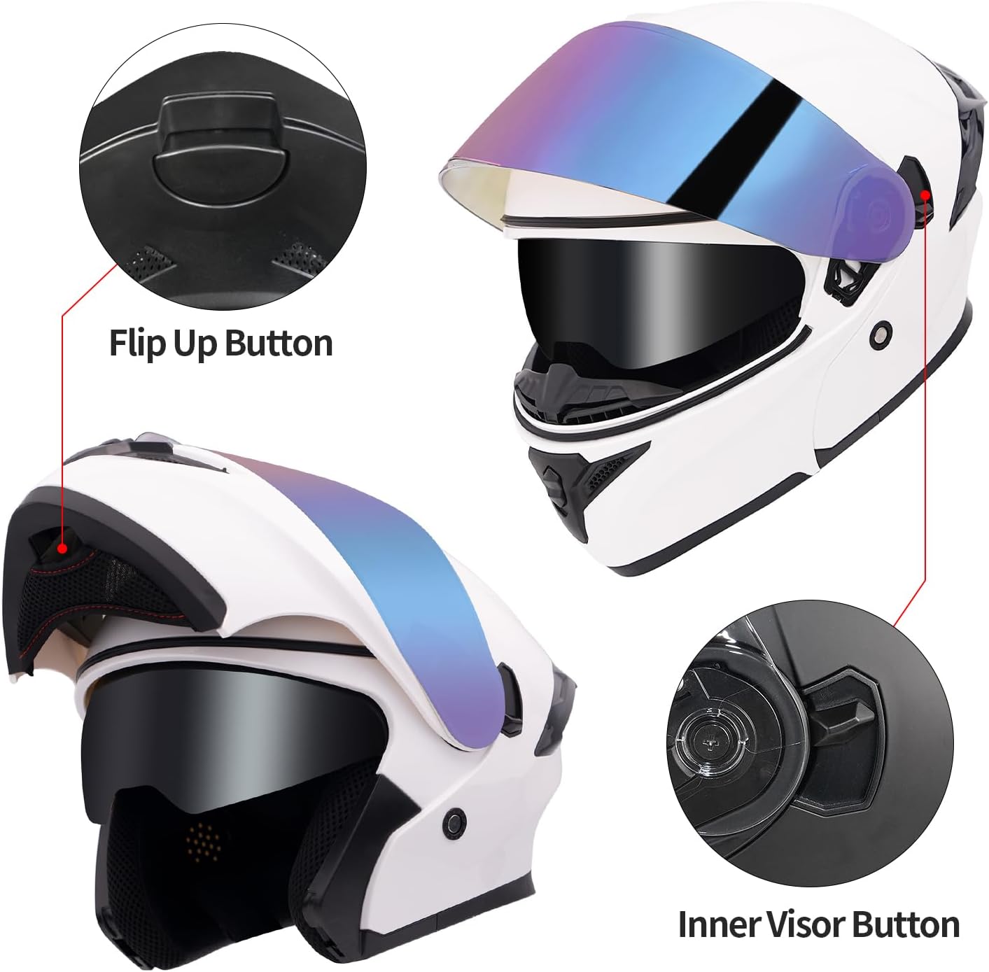 ILM Motorcycle Helmets Modular Dual Visor Flip-up Full Face Street