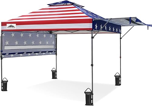 EAGLE PEAK Tienda de campaña desplegable de 17 x 10 pulgadas, refugio instantáneo para exteriores con media toldo ajustable doble (bandera Bandera
