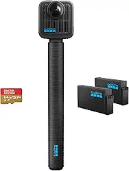 GoPro MAX2 + Pacote de acessórios – Inclui haste de extensão de 1,2 m, 2 baterias Enduro de 1960 mAh, cartão microSD SanDisk de 64 GB