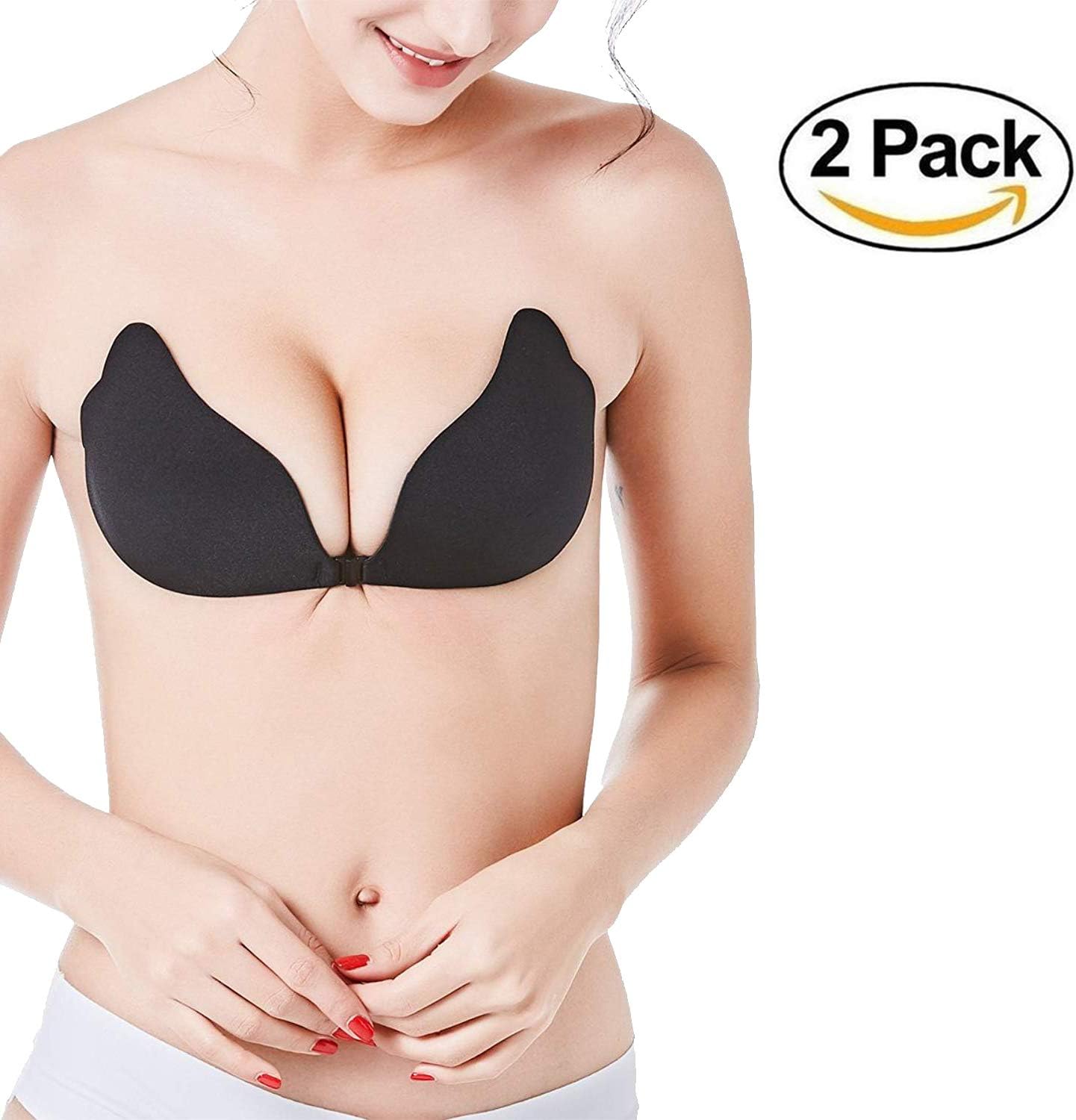 2-Pack Self Adhesive Bra Strapless Seamless Push Up Silicone Padded Invisible Bra (B)