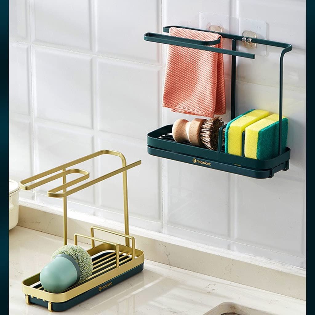 LUVADU JSY Spüle Organizer Schwammhalter mit Ablaufwanne, Waschbecken, Handtuchhalter, Waschbecken-Organizer for Küche, Badezimmer Küchen Schwammhalter