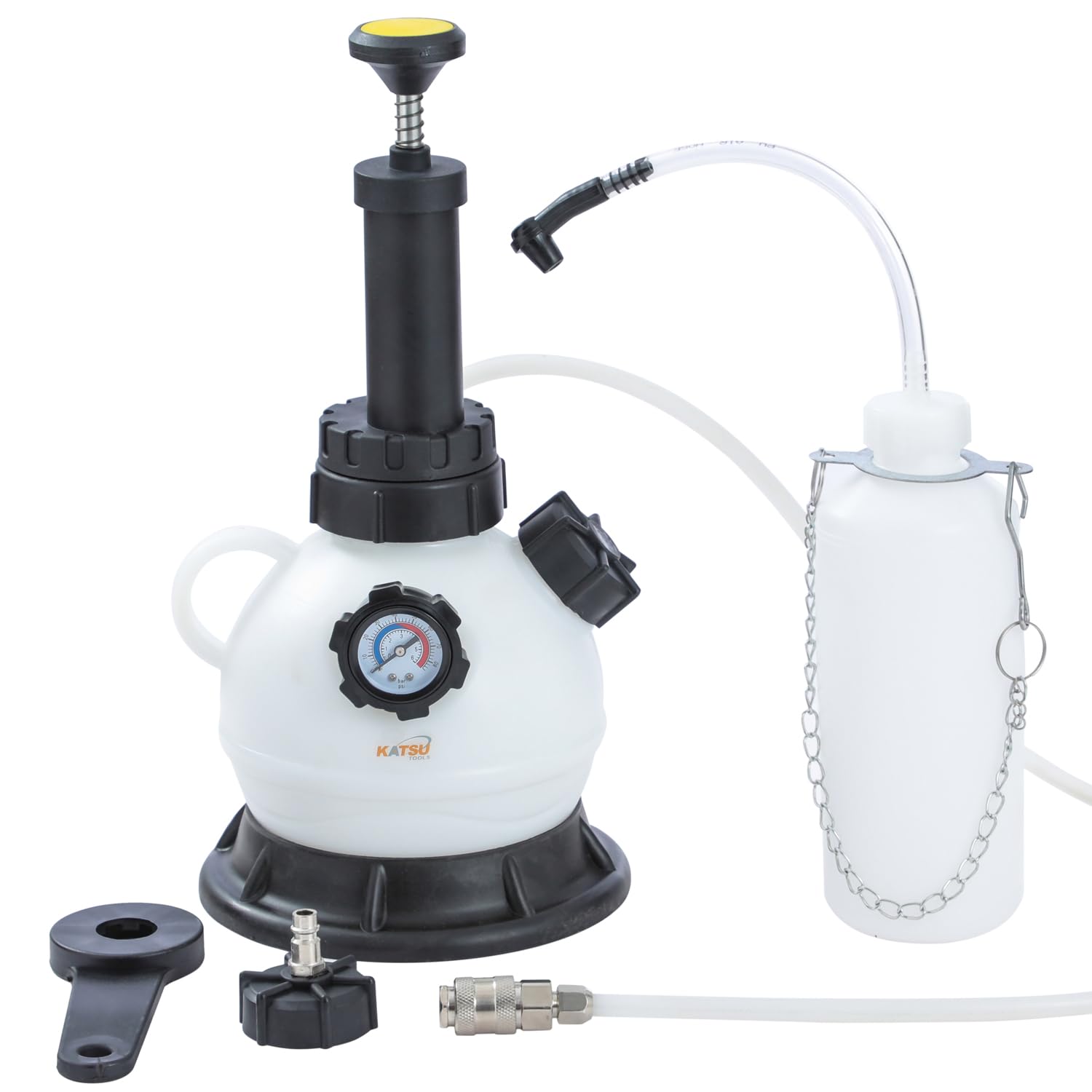 KATSU Tools Manuelles Bremsflüssigkeits-Entlüftungsset, 2 l Vakuum-Bremsentlüfter mit 1 l Nachfüllflasche für Autos, LKWs und Motorräder