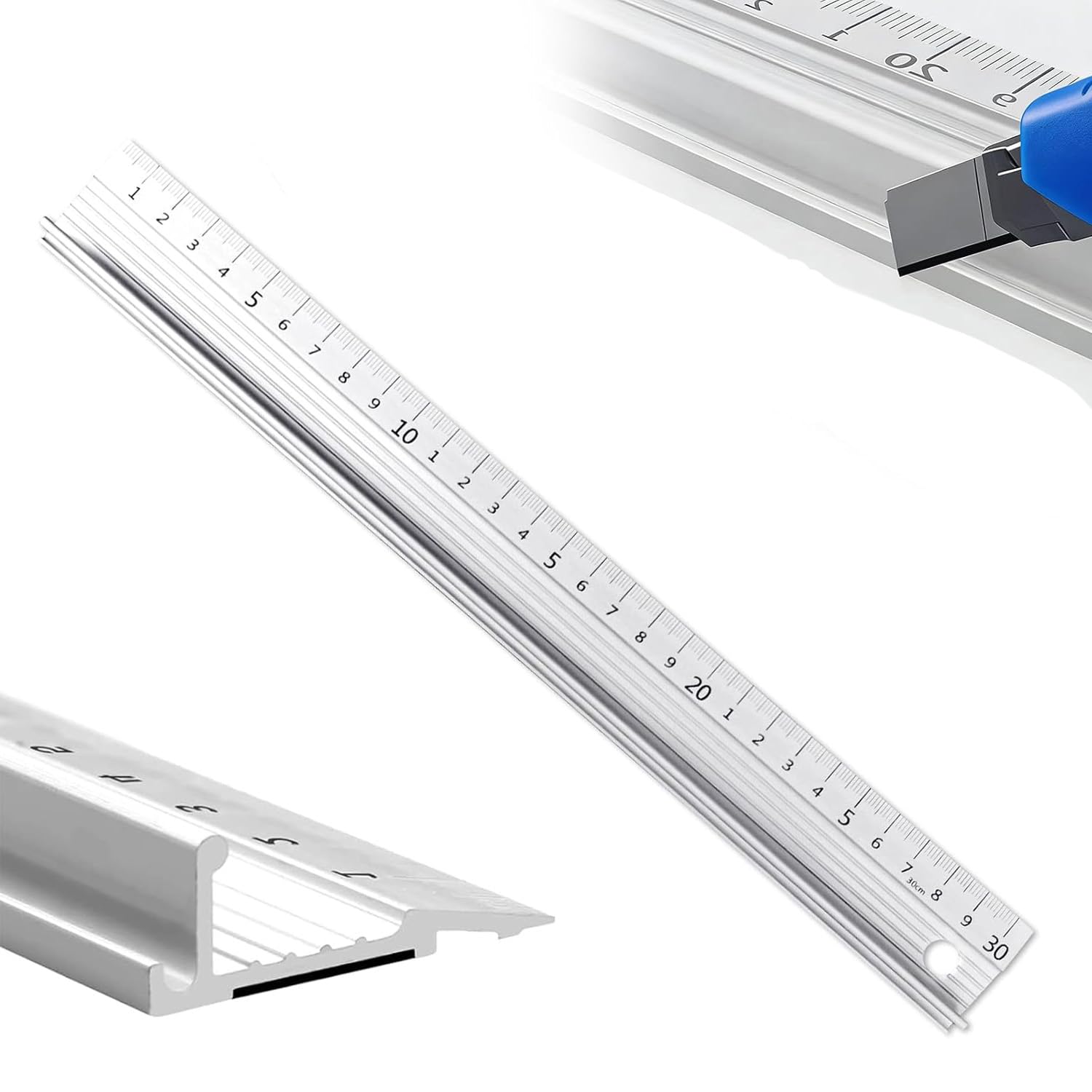 30cm Metal Ruler,Non Slip Aluminum Measurement Straight Edge,Safety Cut Metal Ruler for Cutting,Metal Rulers 30cm with Raised Grip,Safe Precision Measurement Tool Accessory for DIY,Handmade