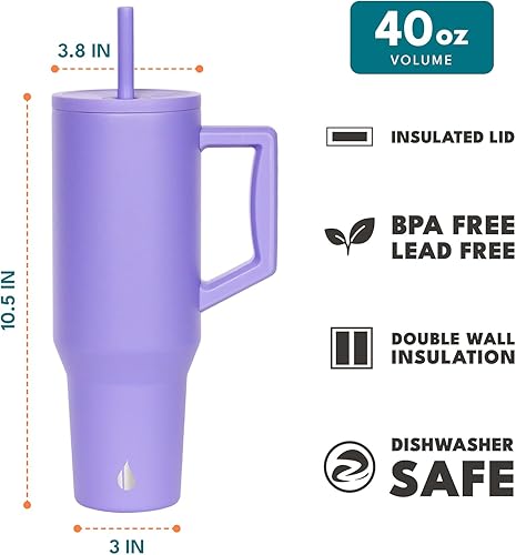 Miniatura 10 de Elemental Vaso de 40 onzas con asa y pajilla, a prueba de derrames, de acero inoxidable, aislado para bebidas calientes y frías, taza de café de
