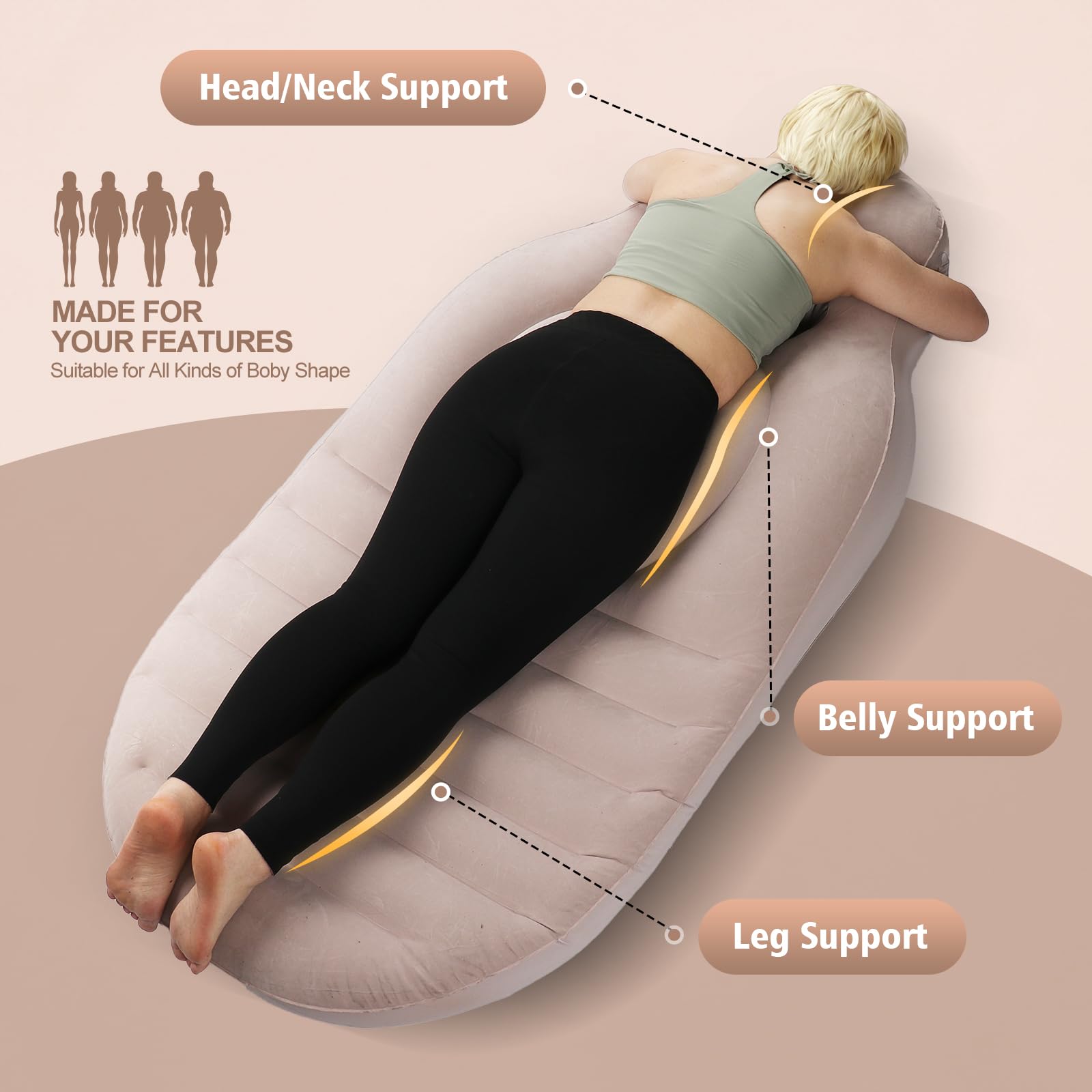 Toggloo Inflatable Pregnancy Pillow, Full Body Maternity Airbed/Float with Hole for Tummy, The Best Pregnancy Pillow for Sleeping Prone, Maternity Pillow and Pregnancy Must Haves, Gray 2