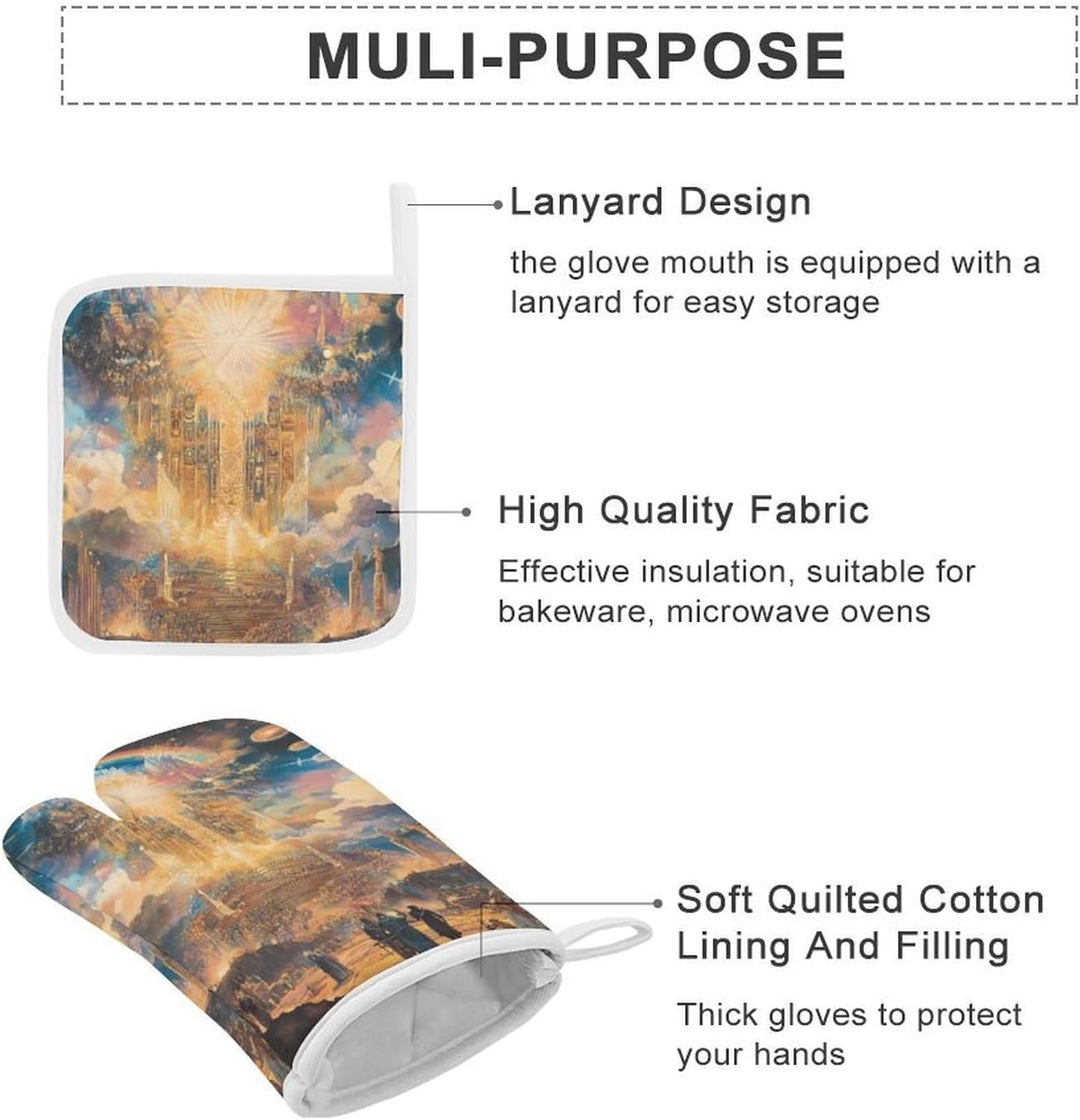 Esotericism from Darkness to Light Oven Mitts and Pot Holders 4Pcs Set Heat Resistant Cooking Mitts Hot Pads