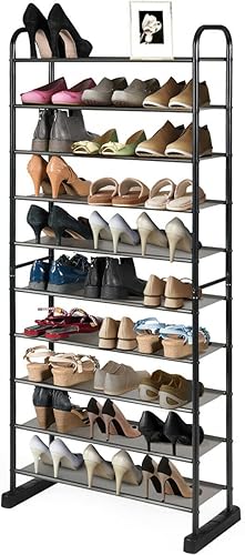 Liviza Organizador de zapatos de 10 niveles, almacenamiento duradero para zapatos, estante grande para 30 pares, torre de zapatos con marco de