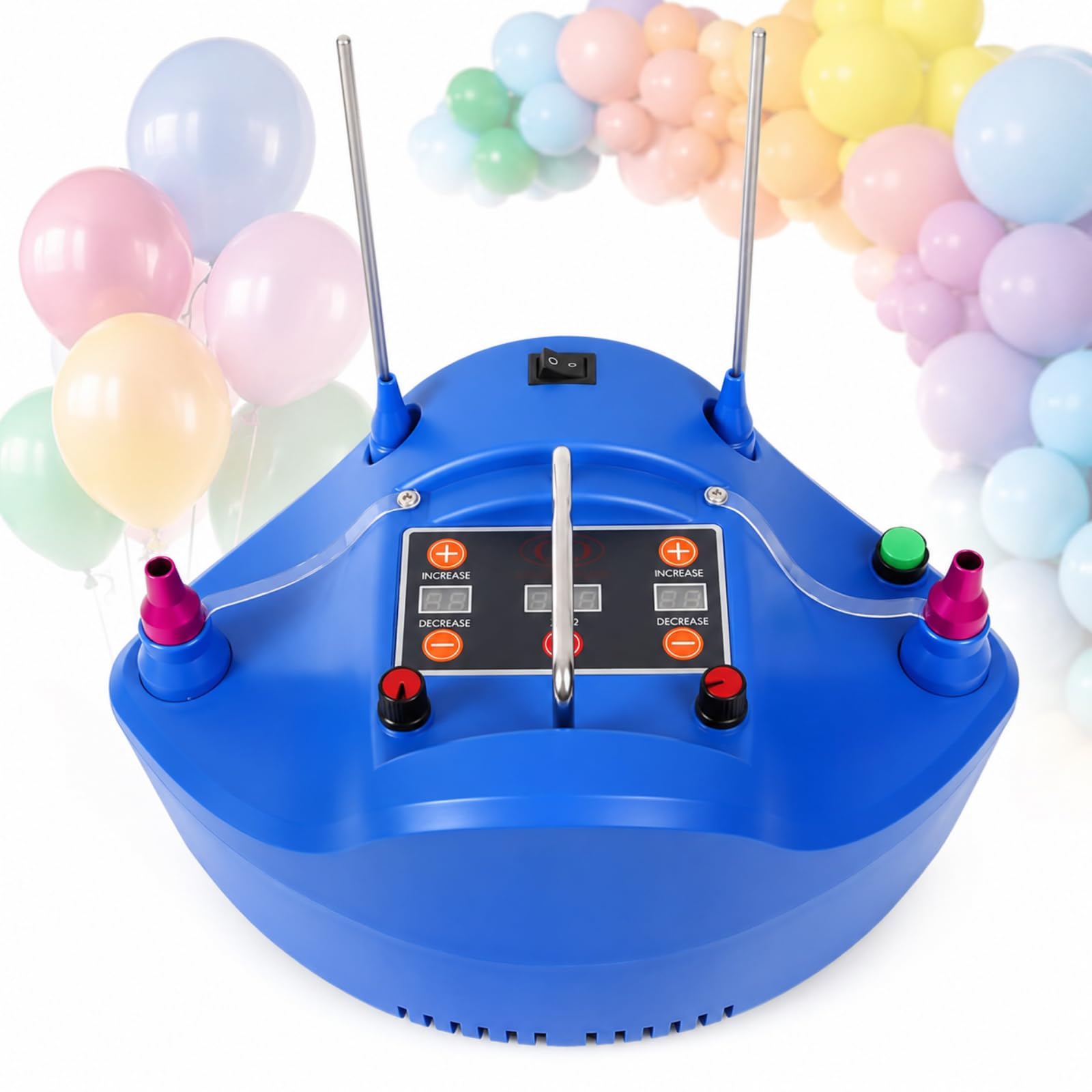 Pompa Elettrica per Palloncini, Gonfiatore per Palloncini, Pompa Ad Aria Elettrica A Doppio Ugello con Timer Digitale, Gonfiaggio A Doppio Ugello per Feste, Matrimoni Ed Eventi Blue