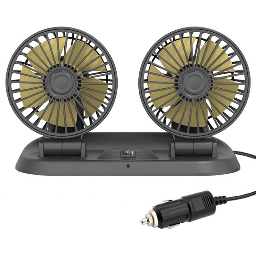 Ventilateur de voiture à double tête, TOTMOX 12V Allume-cigare Mini ventilateur de refroidissement pour voiture, camion, van, SUV, RV, bateau, home, rotation horizontale à 360° et verticale à 180°
