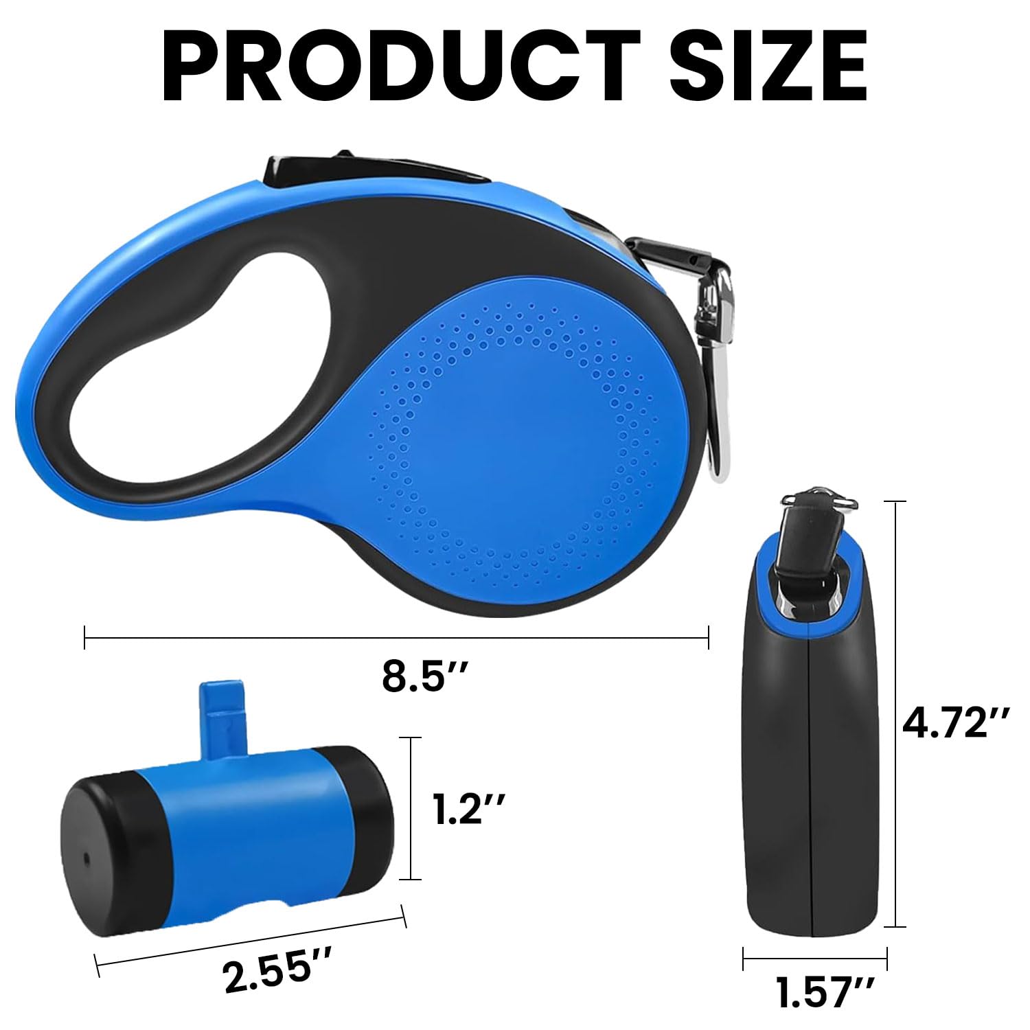 Laisse rétractable pour chien avec distributeur de sacs à déchets et lampe de poche, laisse pour chiens de petite, moyenne et grande taille jusqu'à 50 kg, bouton de verrouillage et de verrouillage