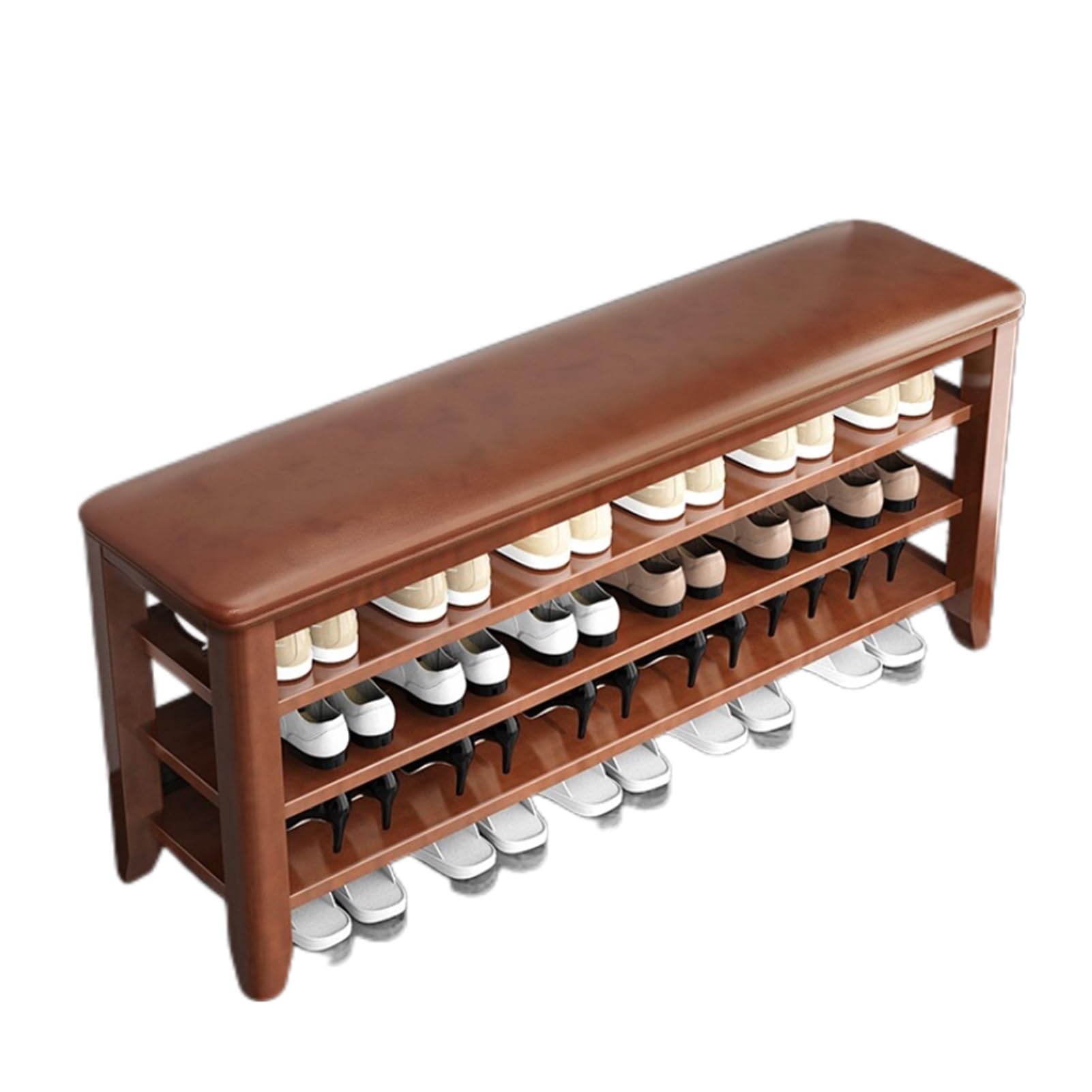 Banc à chaussures en bois avec meuble de rangement fermé et siège rembourré pour entrée
