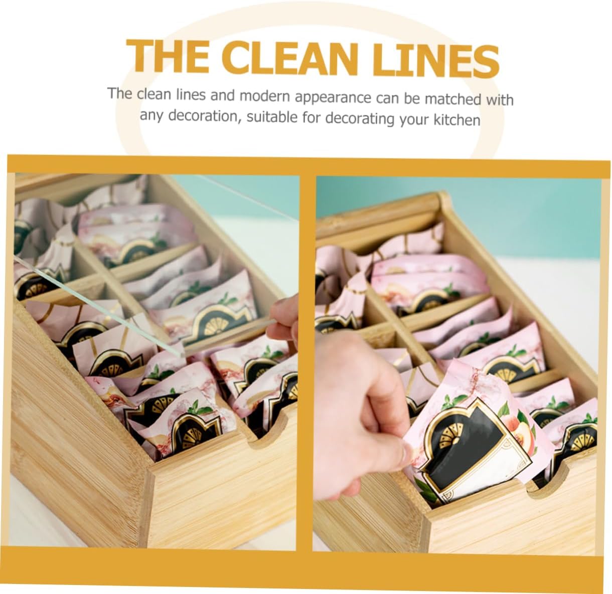 PRETYZOOM Bamboo Tea Bag Storage Coffee Sugar Canister Set Snack Box Container Tea Holder Organizer Pantry Storage