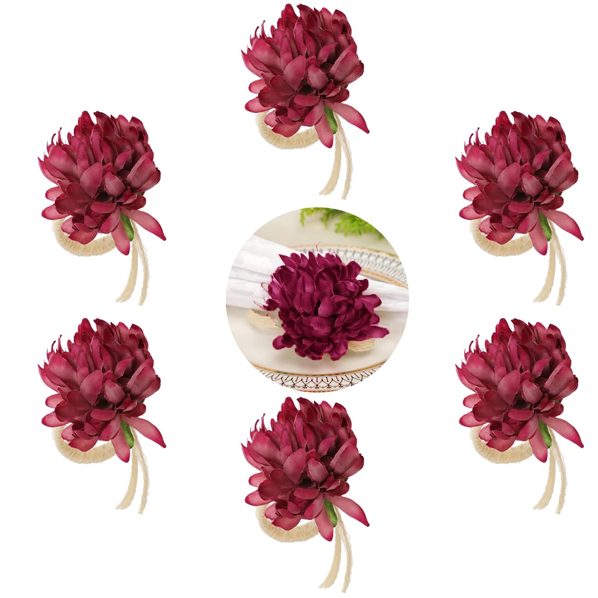 Jiamusi Set of 6 Napkin Rings Handicraft Flower Napkin Rings Spring Napkin Rings Rose Napkin Holders Vine Design Napkin Holder Rings Table Decorations