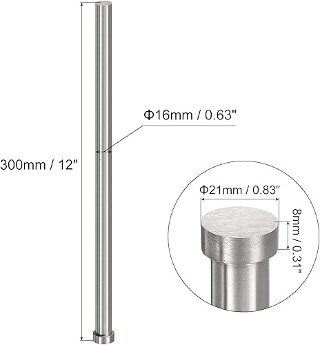 Miniatura 2 de uxcell Pasadores de eyector rectos, 0.630 in (58 ") de diámetro. Punzón de punta redonda de acero 65Mn 300 mm (12") de largo para mantenimiento