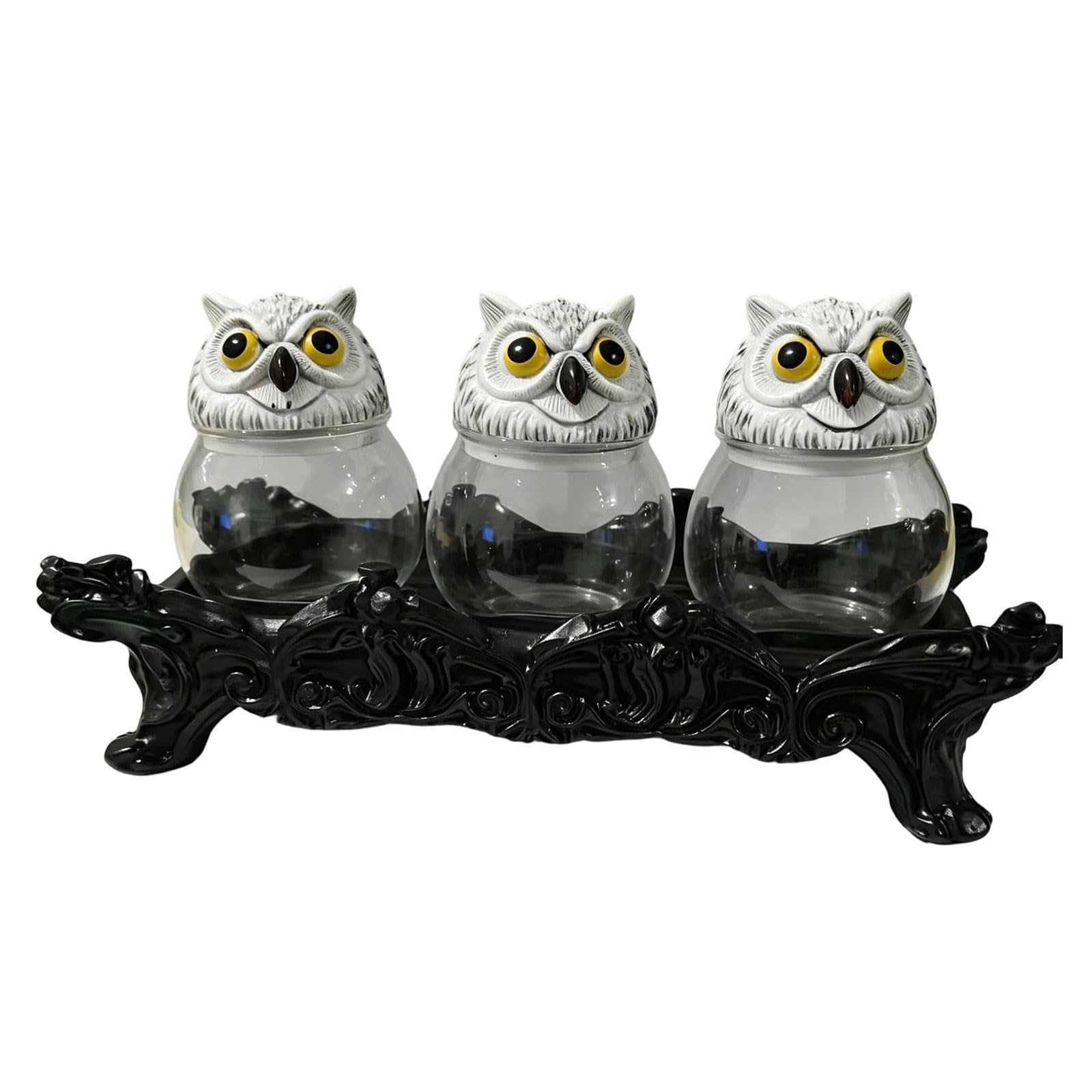 Hsyzygian Handcrafted Witch Owl Apothecary Seasoning Jars with Lid Unique Witchcore Kitchen Decors for Salt, Pepper, & Tea Apothecary Seasoning Jars