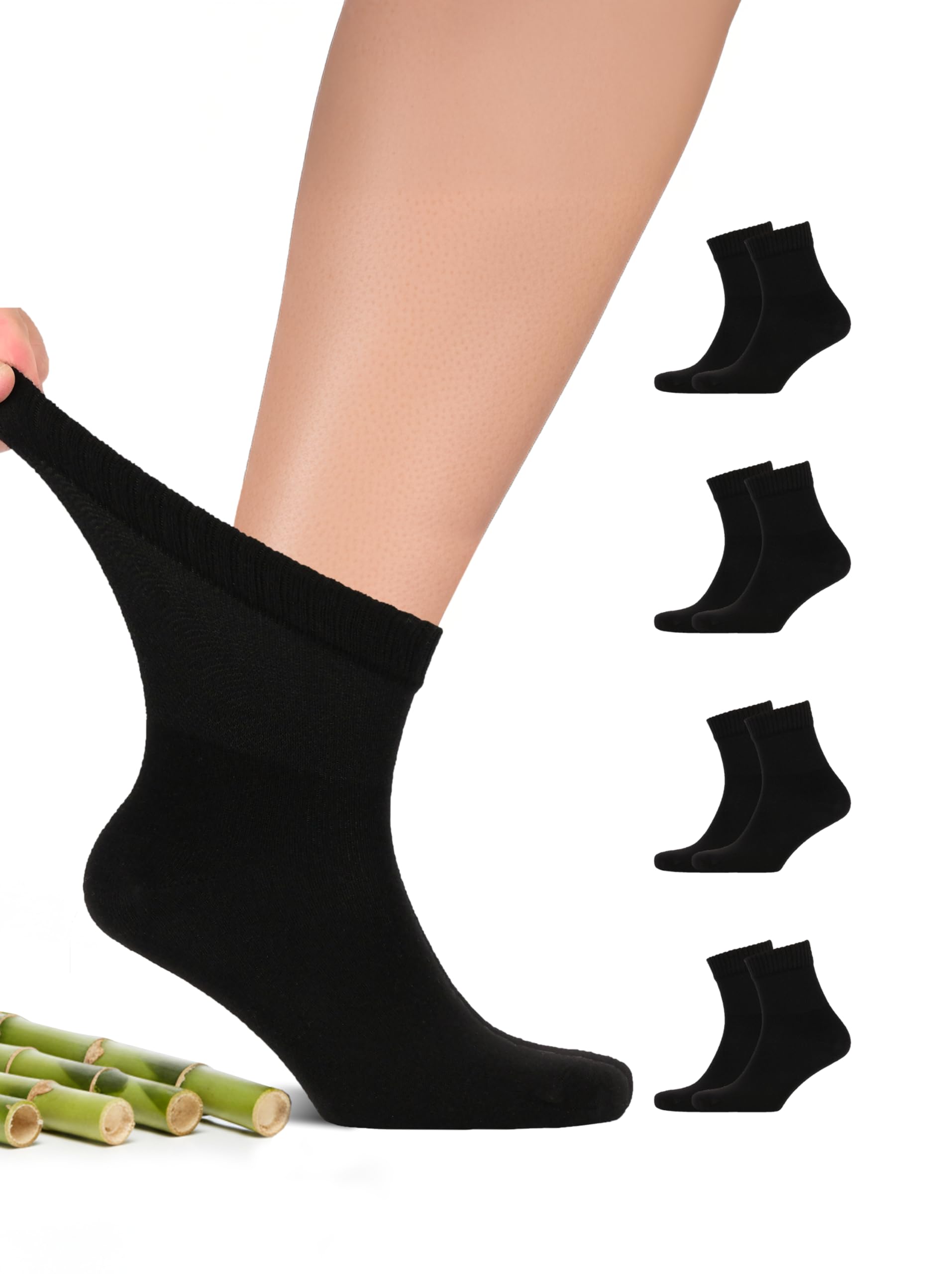 Hugh Ugoli Herren Diabetiker Knöchel Socken | Superweiche & Dünne Bambussocken, Breit & Locker für Geschwollene Knöchel | Nicht bindende Oberseite & Nahtlos Zehe | Schuhgröße: 40-44/44-47 [4 Paar]