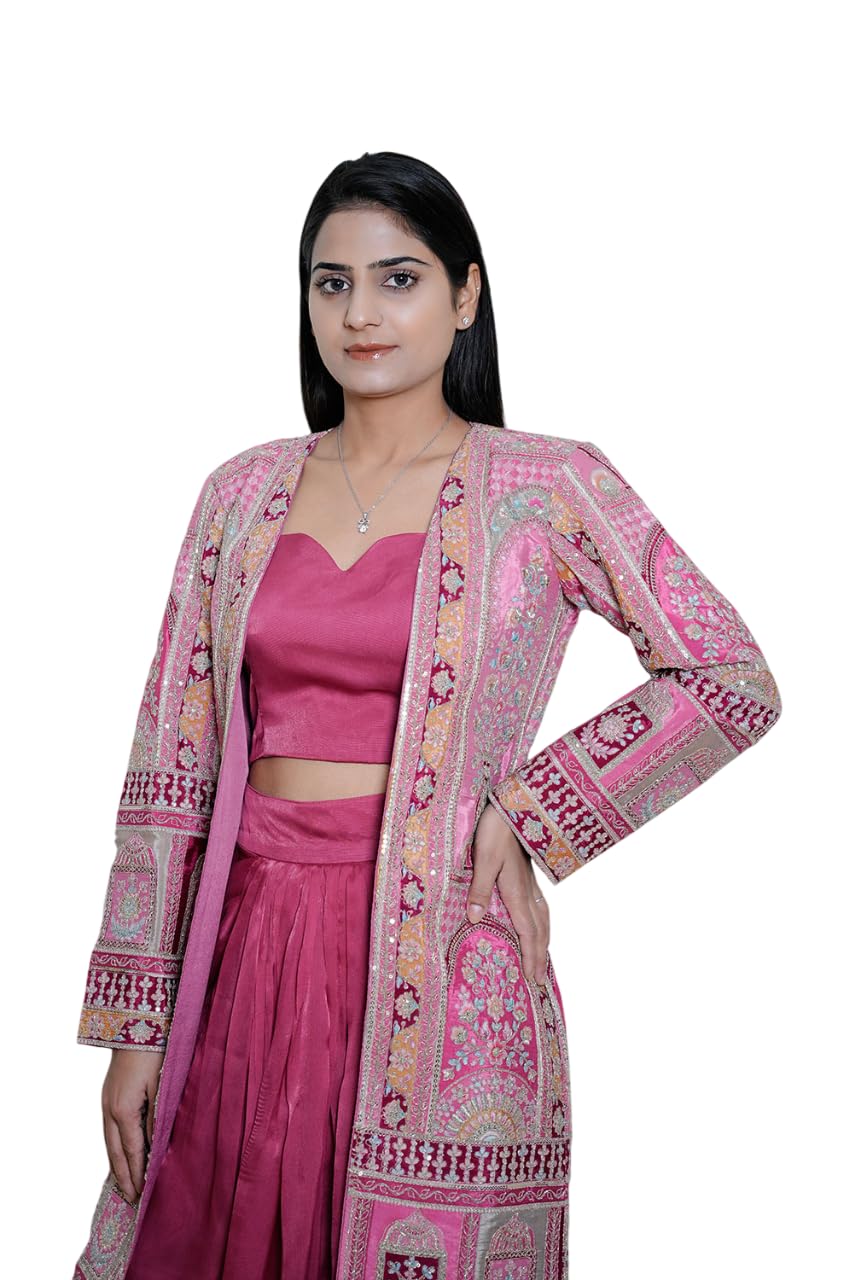 Women's Silk Co-Ord Set with Multicolor Embroidered Jacket-picture-53