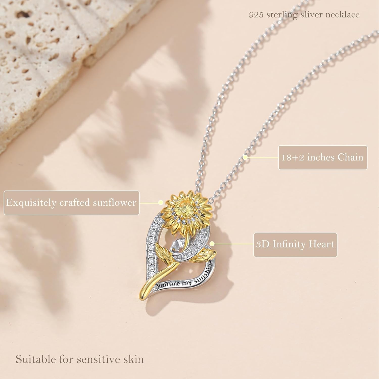 AENEAS Valentines Day Gifts for Women Her 14K Gold Plated Sunflower Necklaces for Women Sun and Heart Pendant Birthday Gift for Wife You Are My Sunshine Woman's Jewelry Girlfriend Grandma Mom Daughter - Image 5
