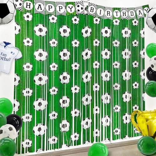Soccer Party Decorations, 2Pack Soccer Foil Fringe Backdrop Curtains with...