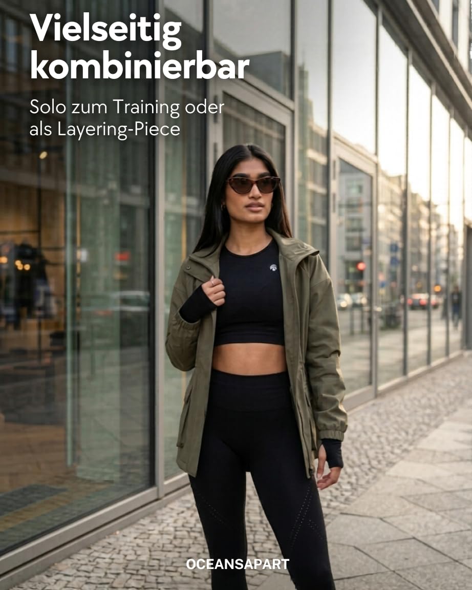 OCEANSAPART Beauty Longsleeve - Damen Langarm Crop Top Sport | Daumenlöcher & Mesh-Details – Nahtlos & Schnelltrocknend – Activewear für Yoga, Pilates & Gym