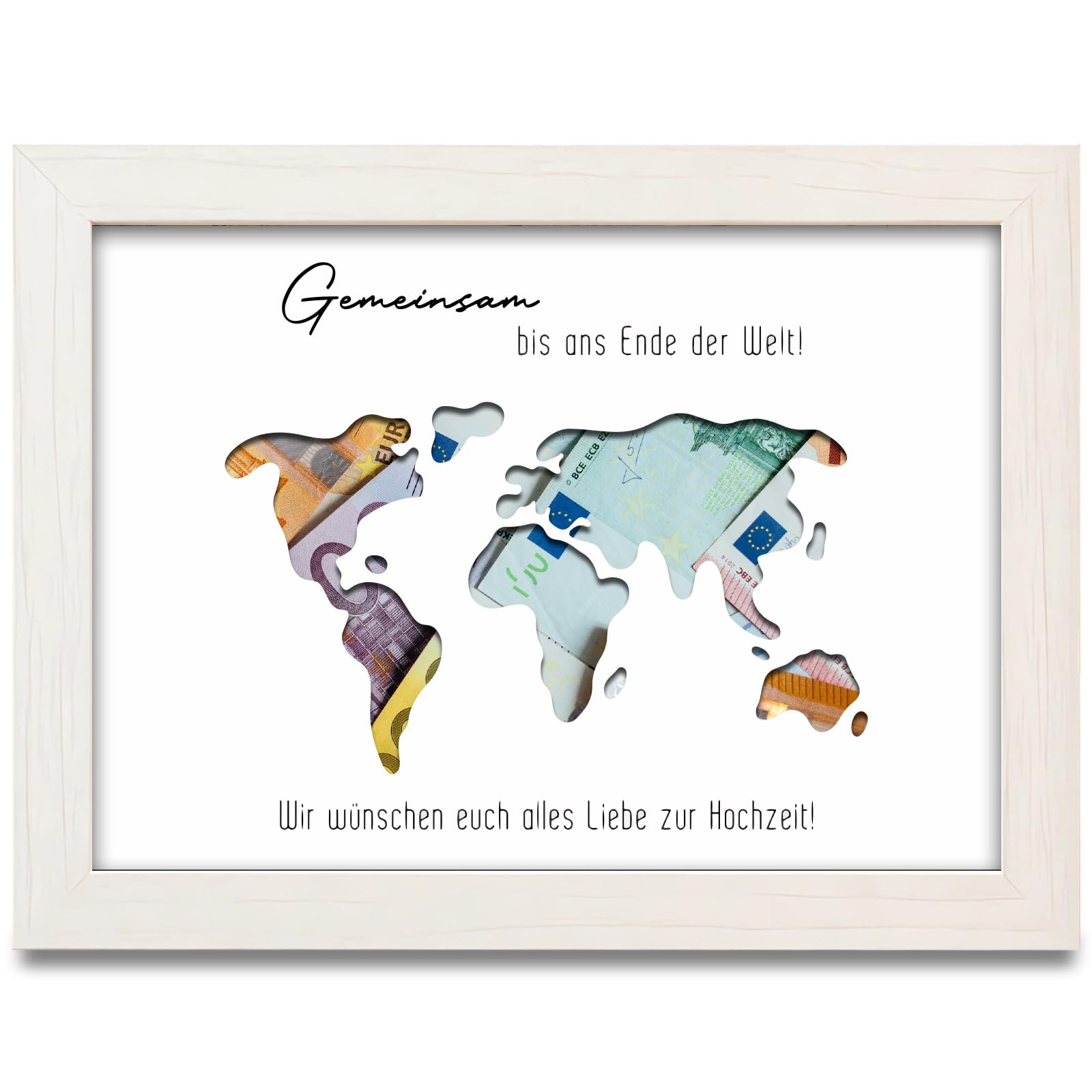 Mappa Del Mondo Portadenaro In Legno - Regalo Originale Per Matrimonio, Luna Di Miele, Cornice Con Fessura Per Banconote