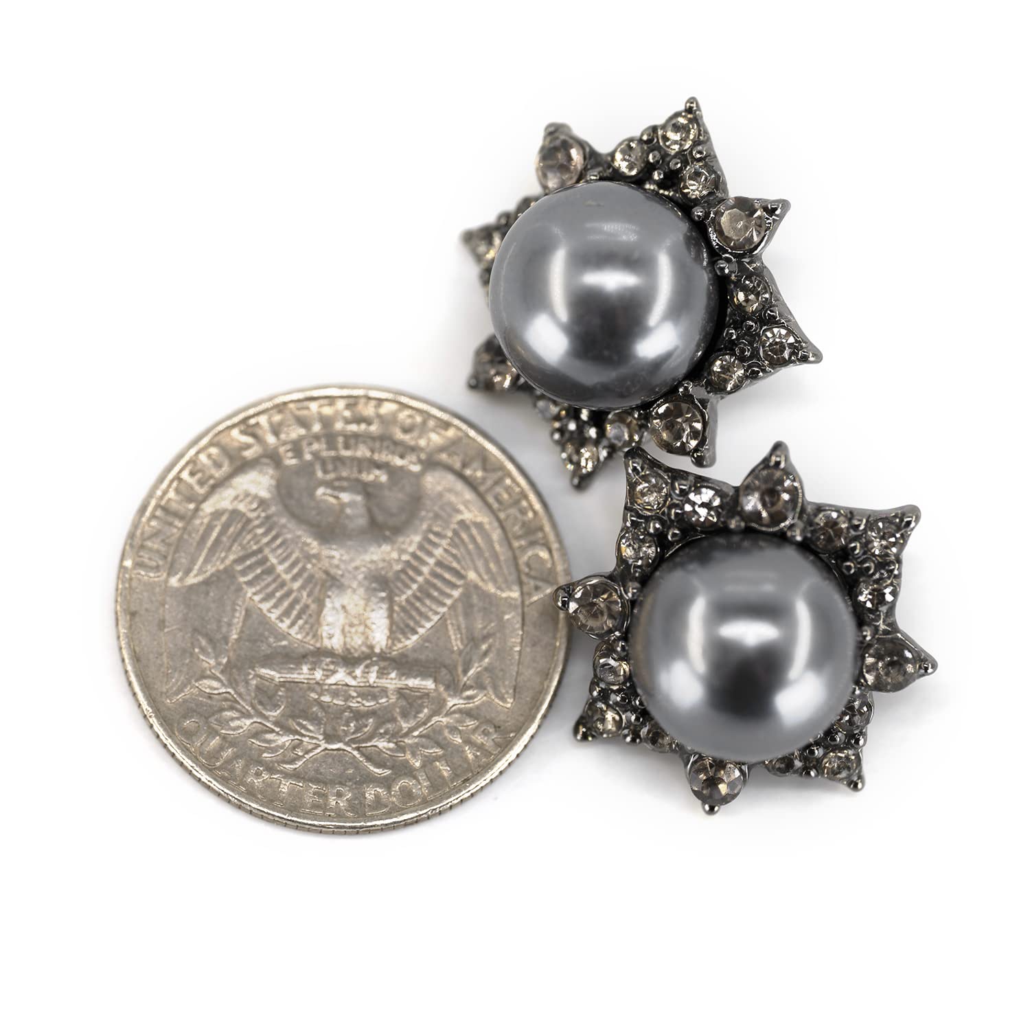 20 szt. czarny retro metalowy ośmiokąt pół sztuczna perła szycie cholewka płaszcz guziki -25mm -1"