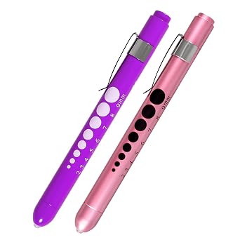 Medical Diagnostic Penlight Pupil Light Mini Reusable LED Pen Torch Torch Doctor Nurse Emergency Pen Light with Engraving Gauge and Linea Pink Gold + Purple