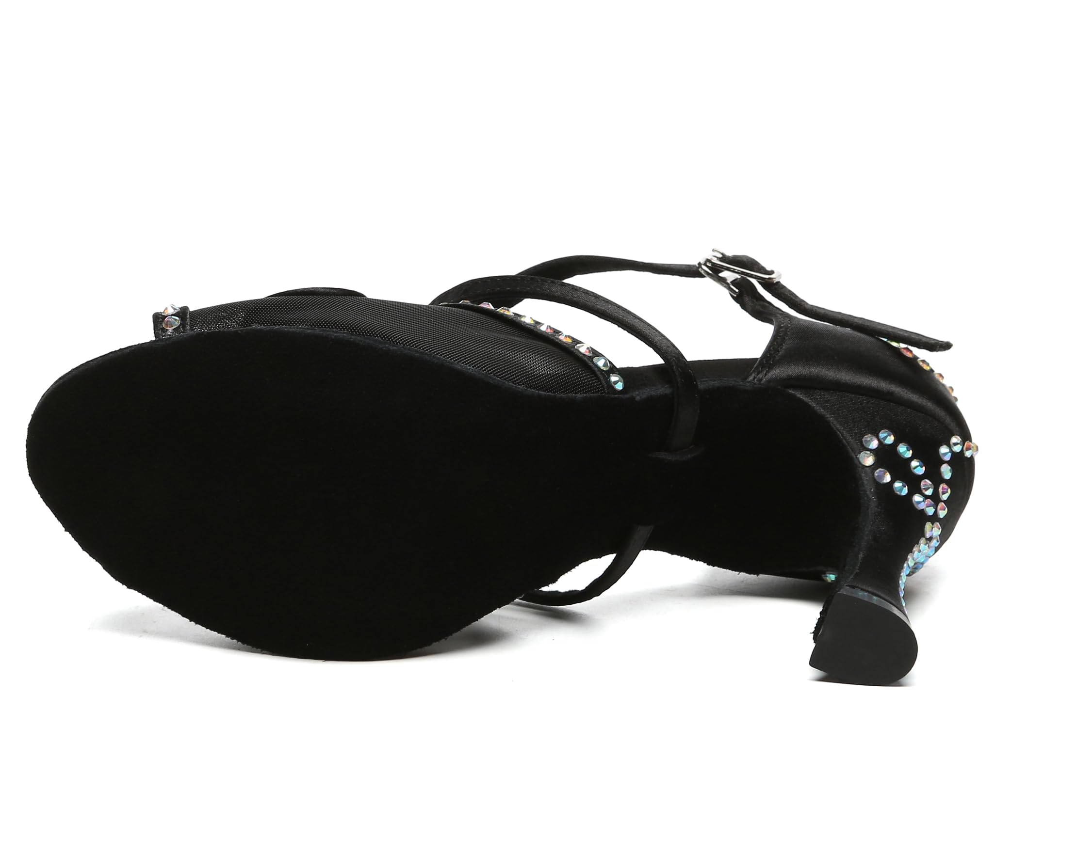 Minishion Latin Salsa Dance Shoes for Women Rhinestones Pattern Wedding Evening Sandals L624 Black 9cm Heel US 9.5