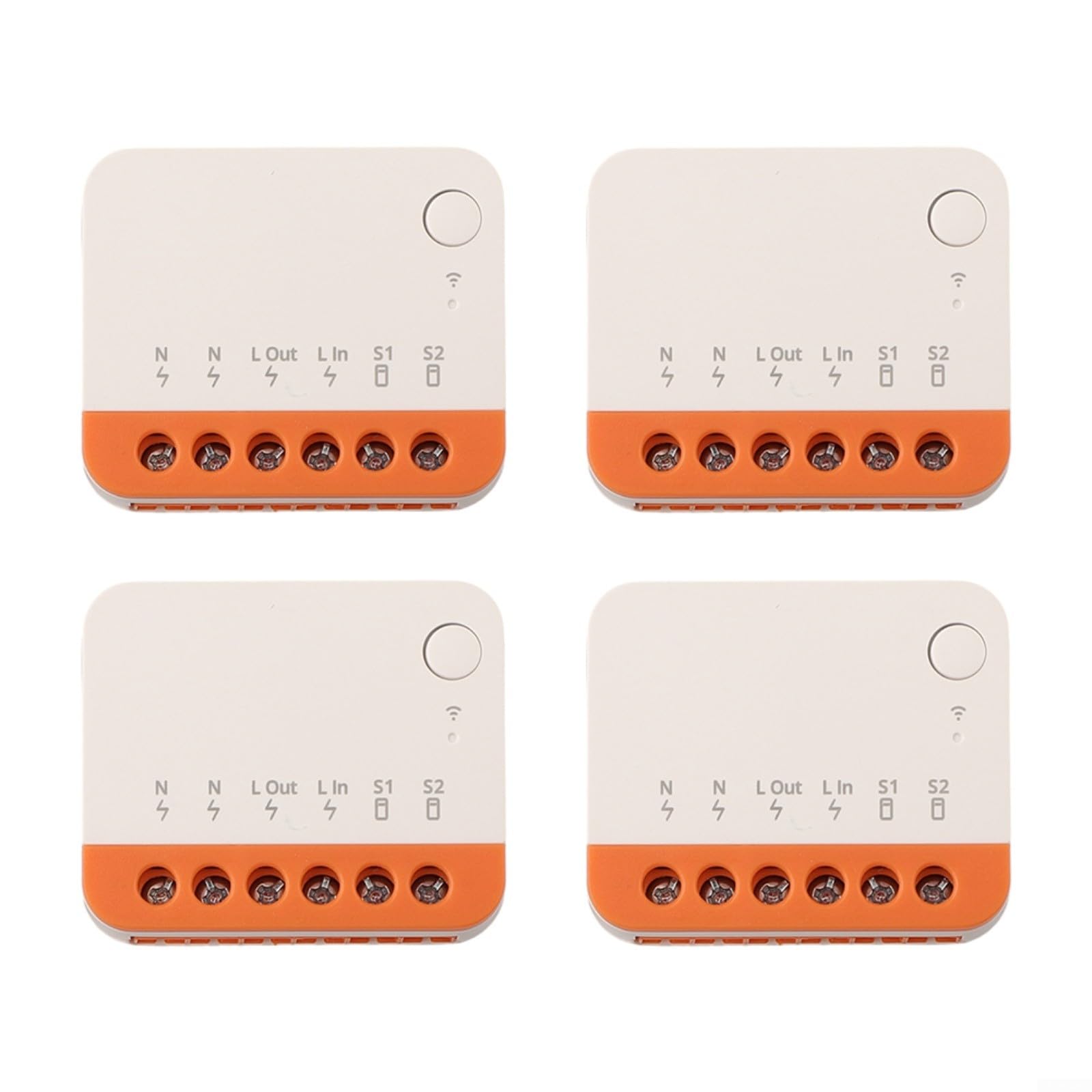 Paquete de 4 MINIR4 WiFi para interruptor inteligente, módulo de relé de luz de 2 vías con temporizador, control de aplicación para interruptores de contacto momentáneo y seco, 10 A, 2400 W