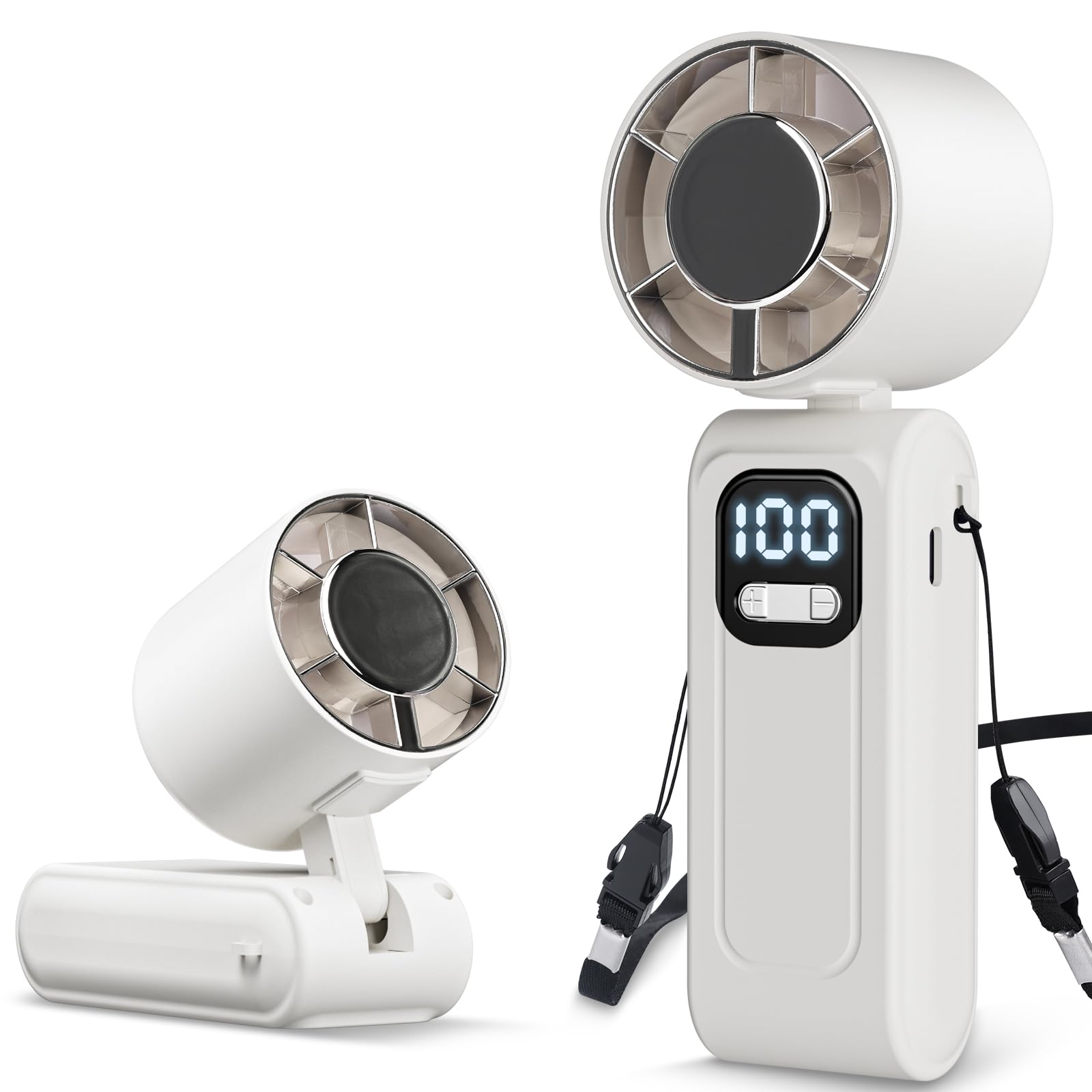 Foumteex 【2026 Neu】 Tragbarer Handventilator 3-in-1, 16000 RPM Super Turbo Ventilator, 5000mAh Akku aufladbar, 5 Windstufen und stufenlose Regelung, lange Akkuleistung bis zu 16 Stunden (Beige)