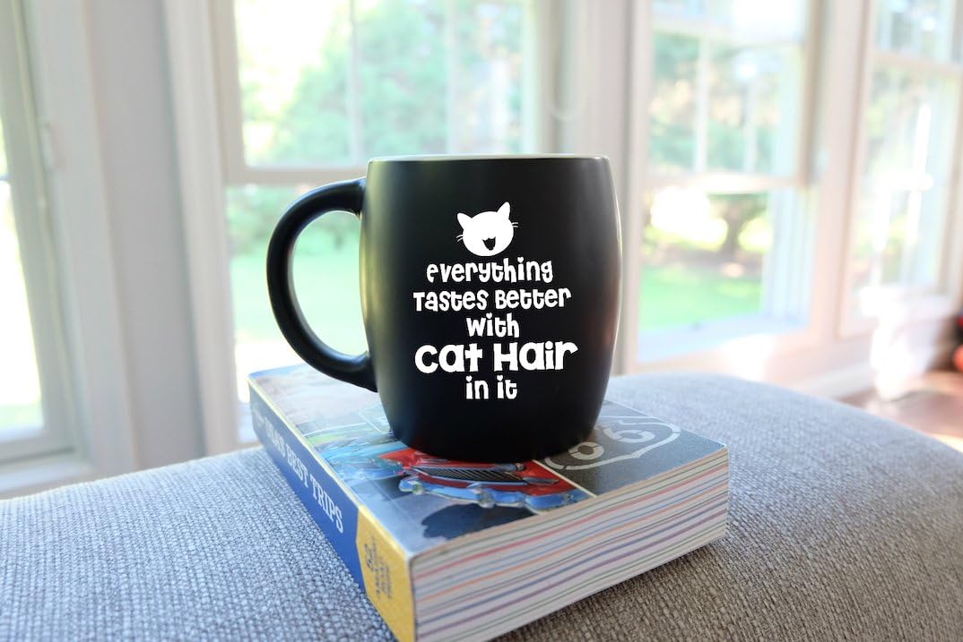 Big Sale MUG A DAY - 16oz Everything Tastes Better Cat Hair In It - Cat Coffee Mug Novelty Gag Gift - Travel Mugs, Office or Camping Cups for Best Cat Mom Cat Dad Gift Ideas for Christmas Fathers Mothers Day
