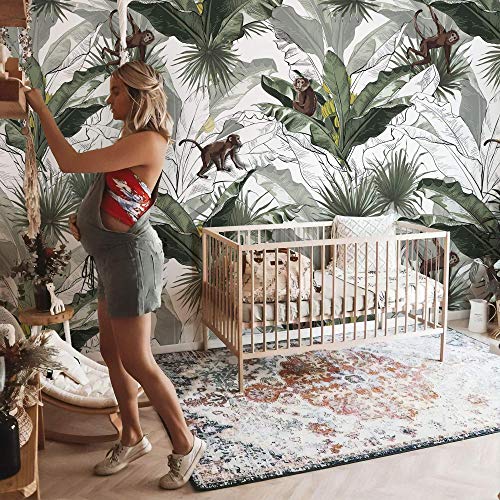 Murwall Banana Leaf Wallpaper For Nursery Monkey Pattern Wall Mural Botanical Home Decor Cafe Design Livingroom Bedroom Entryway #TOP27