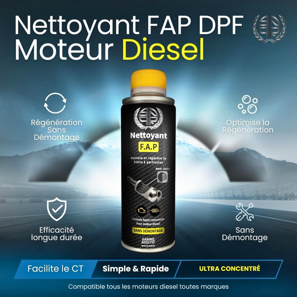 Nettoyant FAP DPF 375mL Ultra Efficace – sans Démontage – Additif Diesel Haute Performance – Décrasse, Régénère et Protège Le Filtre à Particules – Réduit la Pollution et Évite Le Remplacement