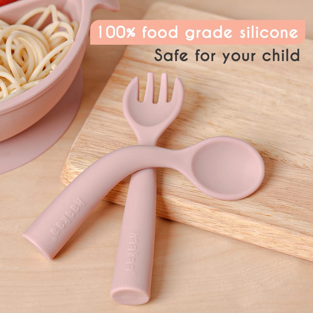 Nuenen 6 Pieces Silicone Baby Feeding Forks And Spoons Set Hot Safety First Stage Self Feeding Supplies Mini Kids Utensils For Over 6 Months Babies Boy Girl Toddlers First Foods (Nature