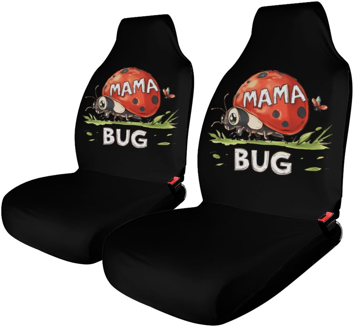 Ladybug Mom Mama Bug Car Seat Covers Universal Car Front Seats Protector Auto Interior Accessories 2PCS