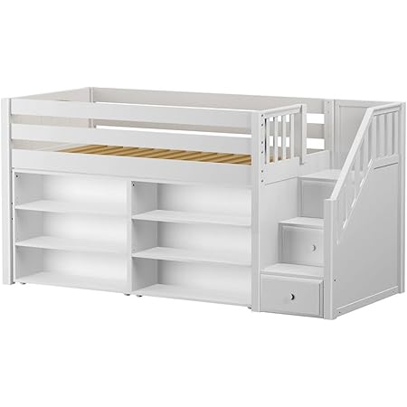 white low loft bed with storage