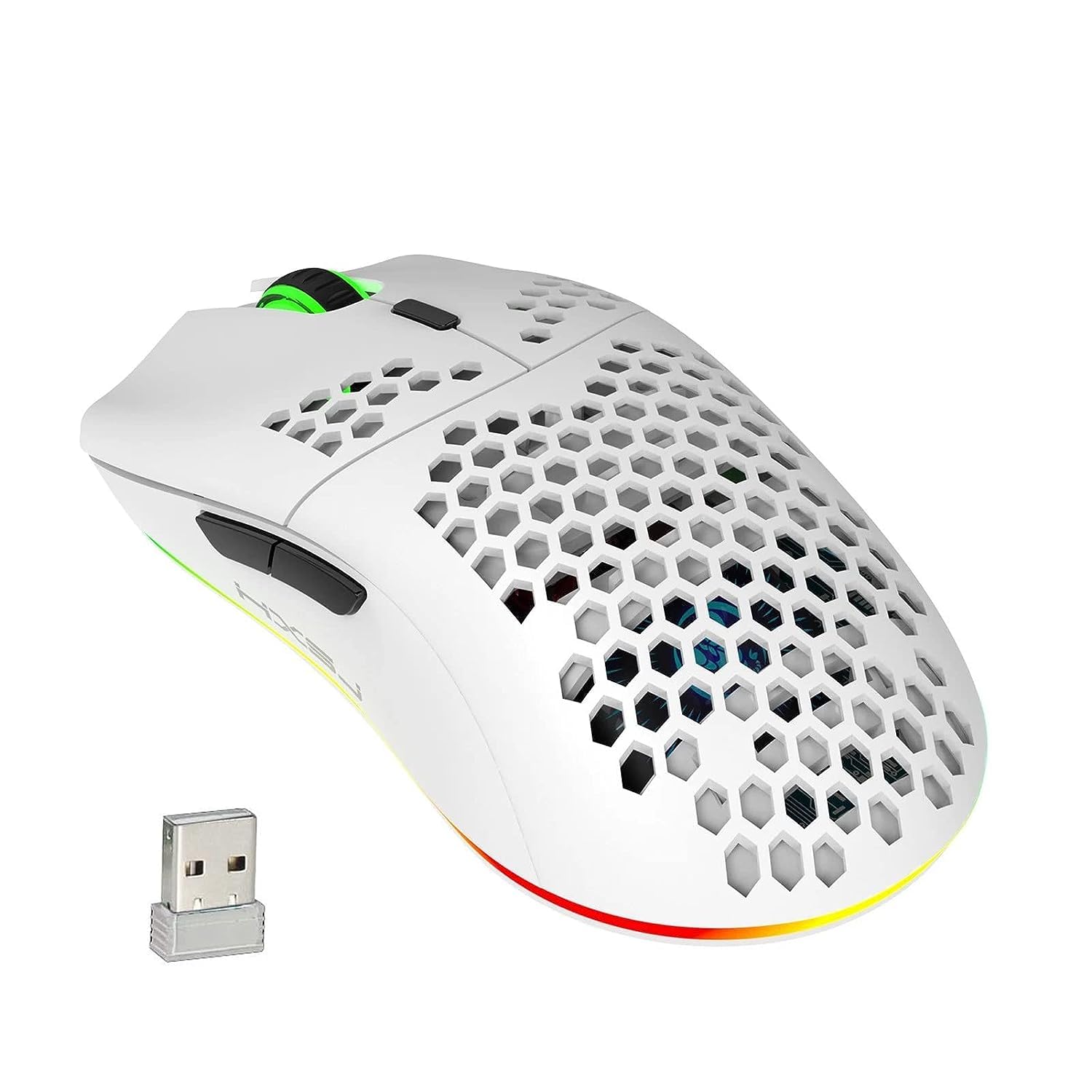 New HXSJ T66 three-mode wireless mouse 2.4G/wired/BT5.3 hole mouse 3600dpi charging game mouse(White)