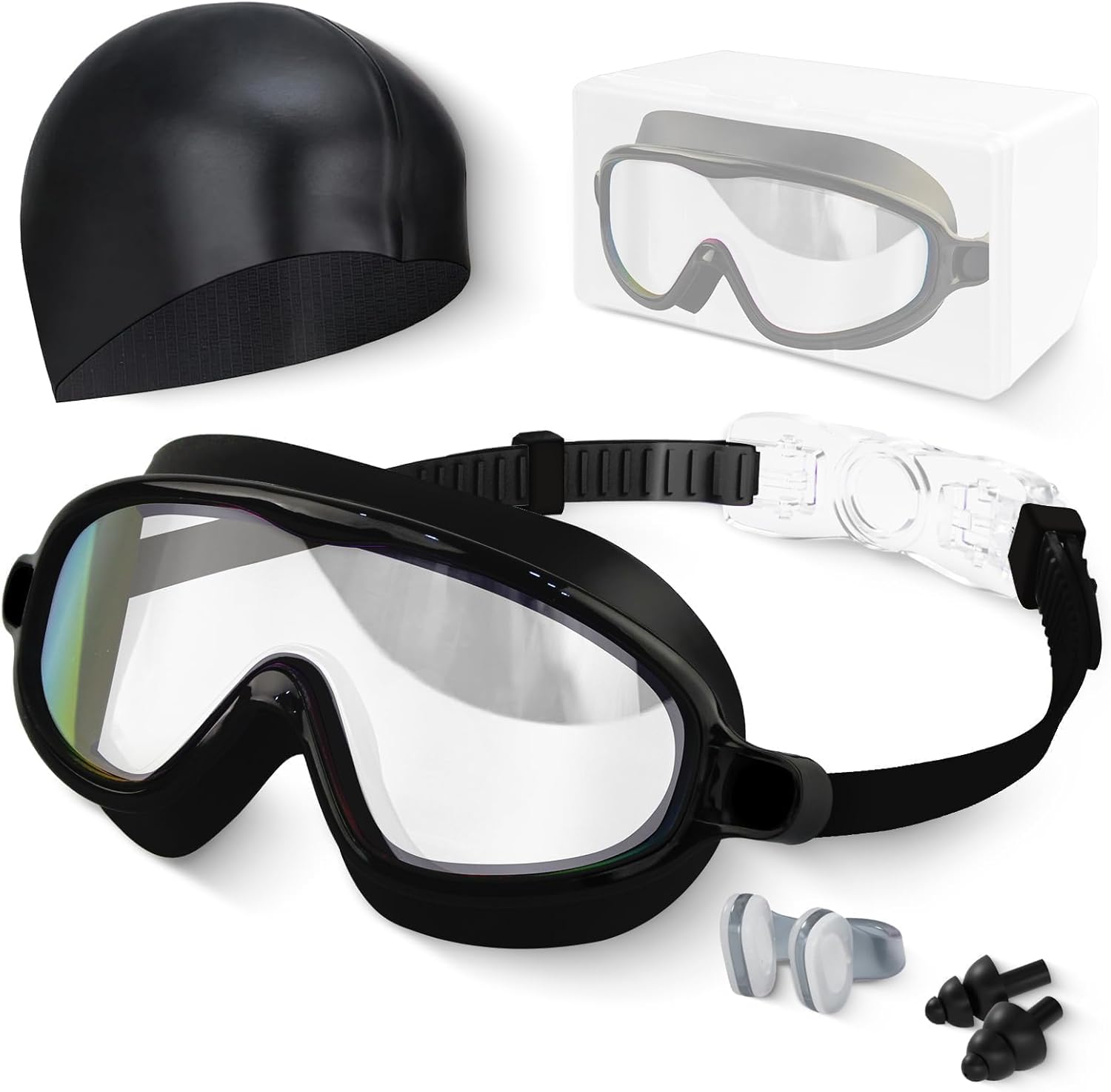 Kids Swim Goggles, Anti-fog, UV Protection and Wide View Swimming Goggles & Swim Cap for Age 3-15 Boys Girls Toddler