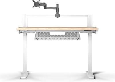 Corsair Platform:4 Elevate – 120 cm x 76 cm, Altura Ajustable, Escritorio Electrico de Pie para Juegos de Oficina, Preajustes Memoria, Brazo para Monitor Incluido – Tinte Pino Blanco