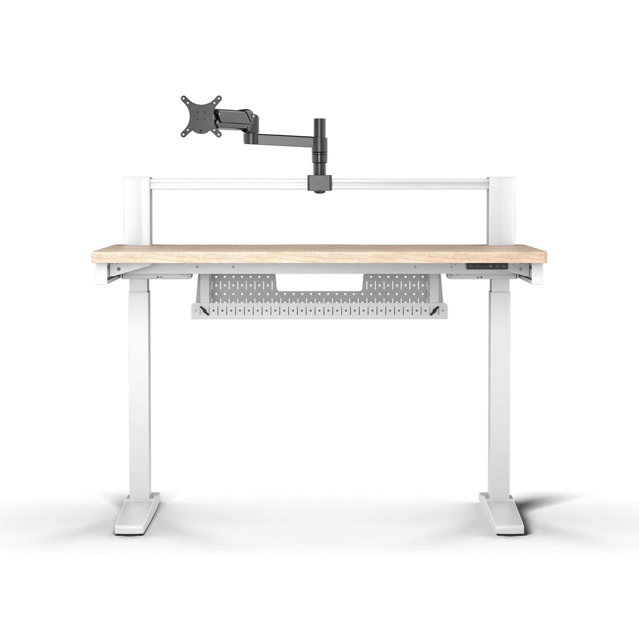 Corsair Platform:4 Elevate – 120 cm x 76 cm, Verstellbarer Höhe, Electric Stehender Computer Home Office Gaming-Schreibtisch, USB-Anschluss, Monitorarm Inbegriffen – Weißkiefer Beize