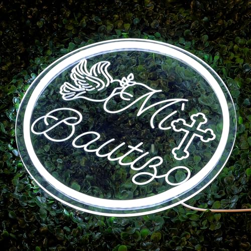 Image of Mi Bautizo Sign Neon for Wall Decorations, 13.4 * 13.4 inches Mi Bautizo Decorationsm USB Powered Baptism Decorations, Suitable for Children's Birthday Party,Room,Garden,Bar,Christmas.