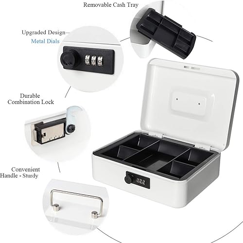 Miniatura 7 de Jssmst - Caja fuerte grande con cerradura con combinación, metálica y duradera, con bandeja para dinero en efectivo, color rosado, (9.8 x 7.9 x 3.5